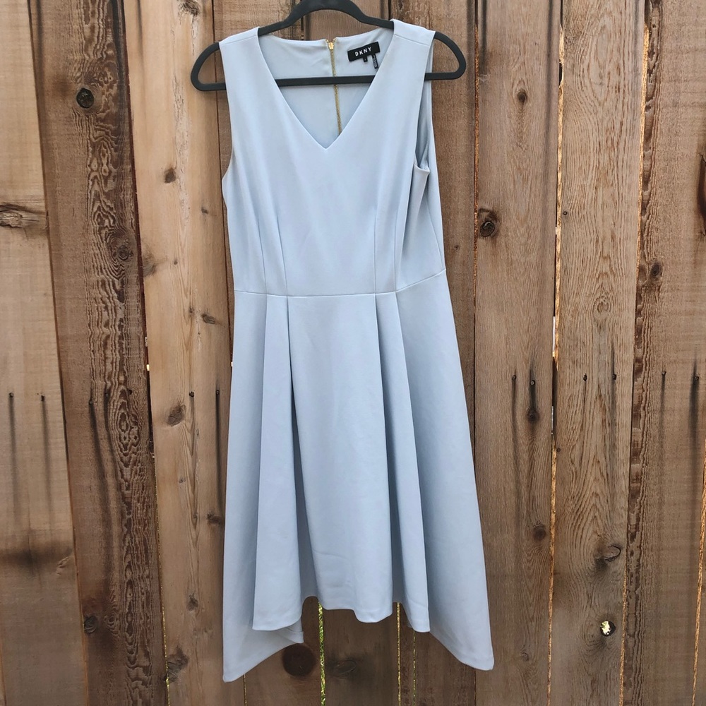 DKNY Light Blue fit and Flare V neck Dress